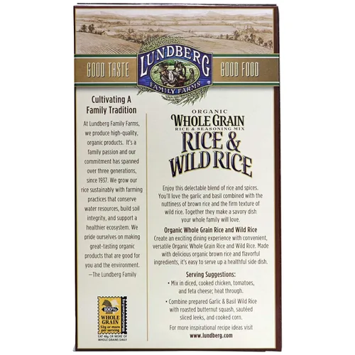 Vista 2 de Lundberg Family Farms - Arroz orgánico de grano entero y arroz silvestre, ajo y albahaca, guarnición, básico de despensa, 100% grano entero, sin