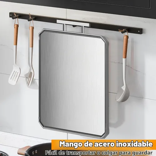 Vista 6 de Tabla de cortar de acero inoxidable, tablas de cortar de doble cara, tablas de cortar grandes para cocina, grado alimenticio, acero inoxidable
