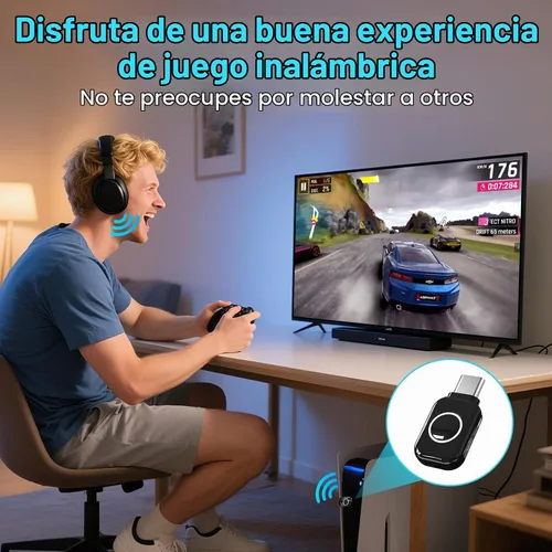 Vista 2 de ZIOCOM Adaptador Bluetooth USB-C para PS5, Bluetooth 5.3 Dongle con APTX LL
