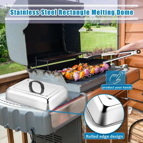 Vista 4 de HaSteeL Cubierta rectangular para untar queso, de acero inoxidable, tapa de tapa de vapor para queso, accesorios resistentes para parrilla