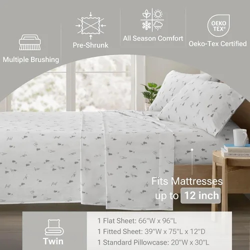 Vista 4 de True North by Sleep Philosophy - Juego de sábanas de franela, 100% de algodón, cómodo, bonito y muy suave, bolsillo elástico para colchones de hasta