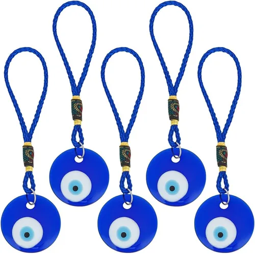 Vista 7 de 5 piezas de adorno colgante azul de ojo turco para coche, colgante de cristal colgante de coche de buena suerte, amuleto turco griego, accesorio