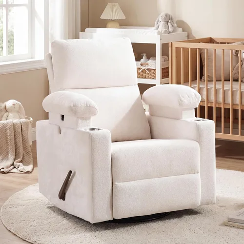Vista 19 de Glider - Silla reclinable para guardería con reposabrazos ajustables, mecedora con masaje y calor, mecedora giratoria con reposacabezas ajustable