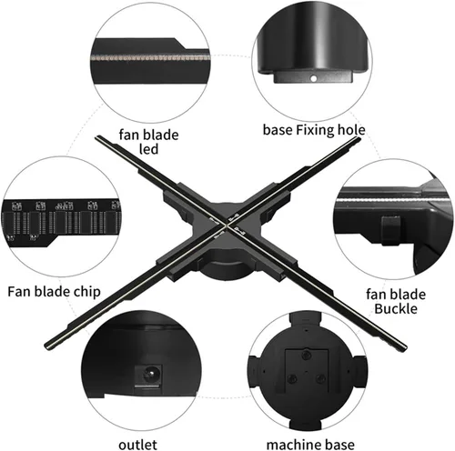 Vista 3 de Ventilador holográfico 3D, pantalla giratoria holográfica LED HD de 19.7 in (19.7 pulgadas), proyector holográfico de 4 hojas, medio transparente