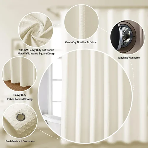 Vista 2 de MISS SELECTEX Cortina de ducha de tela lavable a máquina, clásica tela gruesa de punto gofre, duradera para baño, tela repelente al agua de alta