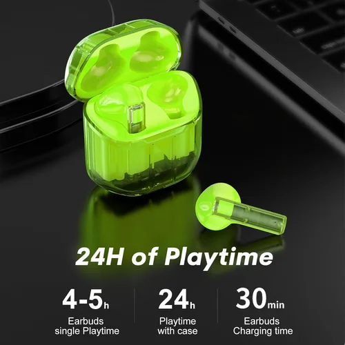 Vista 5 de Auriculares inalámbricos Bluetooth intraurales para iPhone Android transparente Blue Tooth 5.3 Ear Buds Deep Bass TWS Auriculares inalámbricos