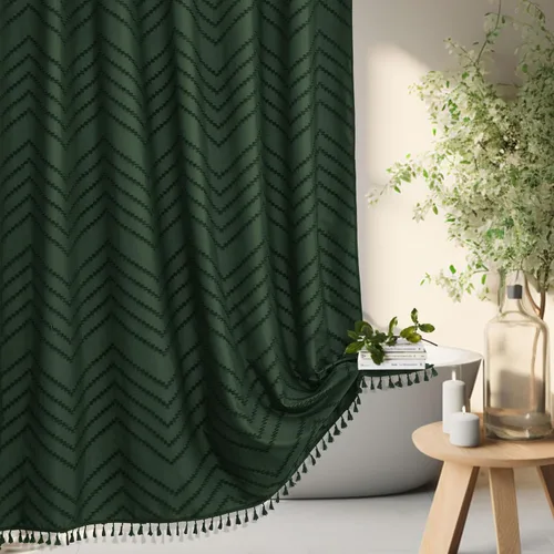 Vista 8 de Cortina de ducha Siiluminisoy de 36x72 beige, cortina de ducha de tela de tamaño pequeño, cortinas de ducha de tela con tufting, diseño chevron a