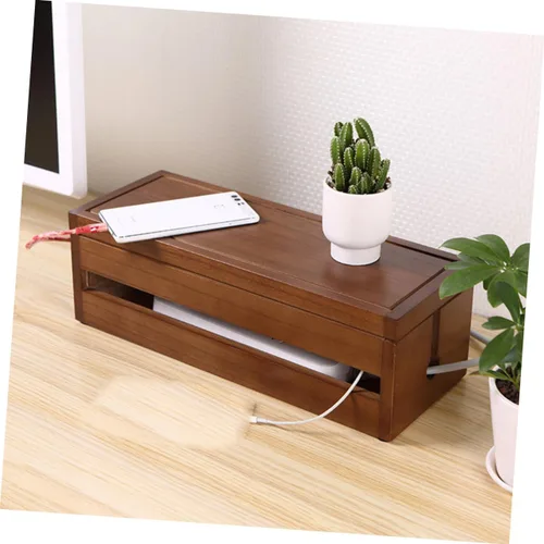 Vista 2 de Lurrose Diseño de cubo de caja de almacenamiento de cables de madera para organizar enchufes y cables Solución grande de gestión de cables marrones