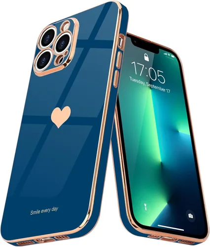 Vista 18 de Teageo Funda para iPhone 13 Pro para mujeres y niñas, diseño de corazón de amor, cubierta trasera suave, protección completa de la cámara, Negro