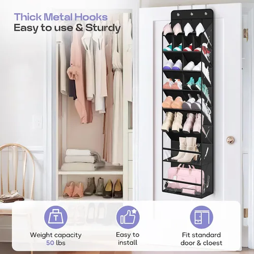 Vista 6 de MISSLO Organizador de zapatos transparente para colgar sobre la puerta, con bolsillos profundos y grandes, para armario, 20 pares de soportes
