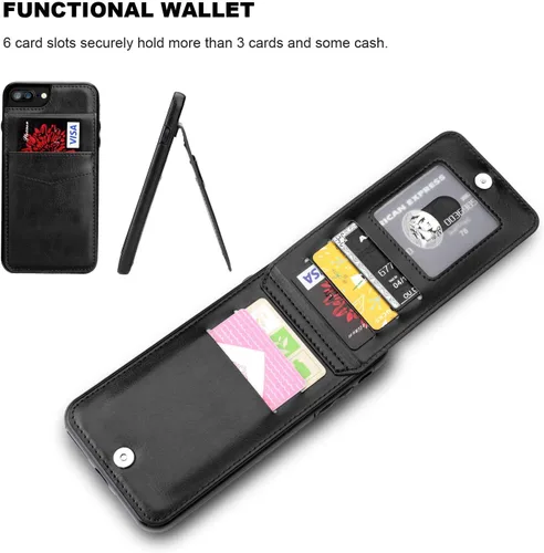Vista 4 de KIHUWEY Funda tipo cartera para iPhone 7/8 Plus con tarjetero de crédito, cierre magnético de cuero de primera calidad, resistente funda protectora