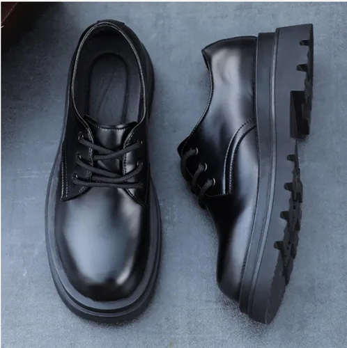 Vista 2 de Zapatos de cuero genuino con suela gruesa y puntera redonda con cordones de cuero clásico de moda Boost Business Oxford Derby
