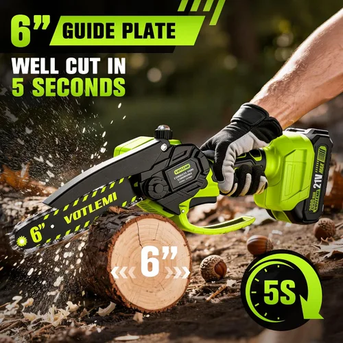 Vista 2 de Mini motosierra inalámbrica, motosierra eléctrica de 6 pulgadas con batería de 2000 mAh, motosierra de mano de 1000 W con engrasador automático