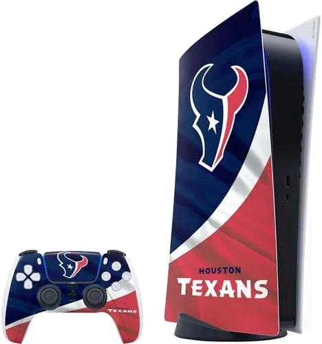 Vista 11 de Skinit Calcomanía para juegos compatible con PS5 Bundle – Diseño oficial de NFL Houston Texans en blanco y negro