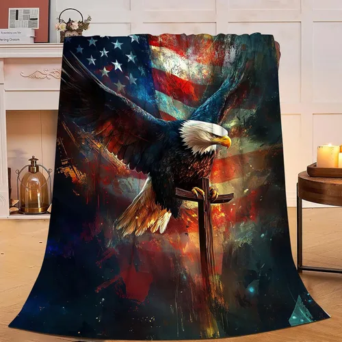 Vista 59 de Manta de águila con la bandera estadounidense y águila calva, regalos para niños, niñas, niños, adultos, mujeres y hombres, suave, acogedora, cálida