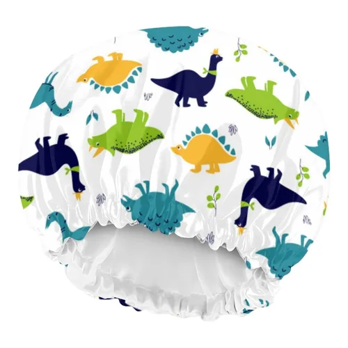Vista 3 de Babrukda Gorro de satén para dormir, gorro de noche para niños, Dinosaurio