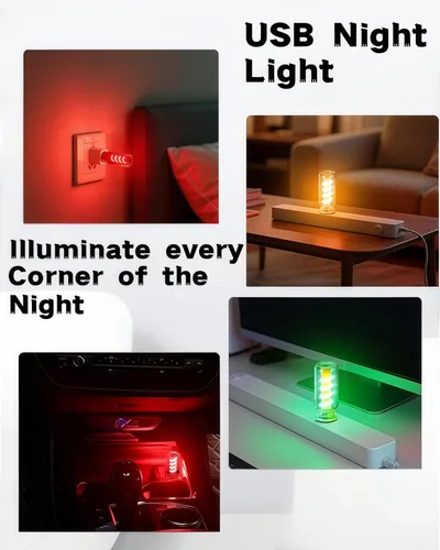 Vista 6 de Luz nocturna USB para automóvil, lámpara de filamento LED retro regulable táctil, mini luz ambiental USB para interior de vehículo, dormitorio