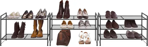 Vista 3 de Simple Houseware - Zapatero apilable de 3 niveles, superficie en rejilla, color negro