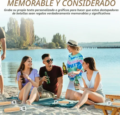 Vista 6 de Abrebotellas de cerveza con mango de madera para grabado de sidra, abrebotellas de vino, regalos de boda