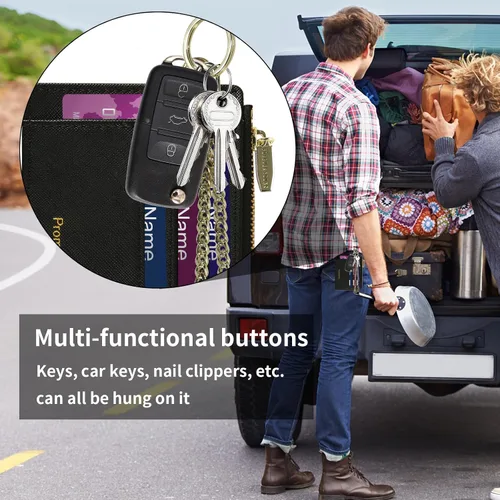 Vista 6 de Small Wallet for Women RFID Card Holder ID Case Wallet with key chain Wristlet Keychain with Coin Purse (B-Black)