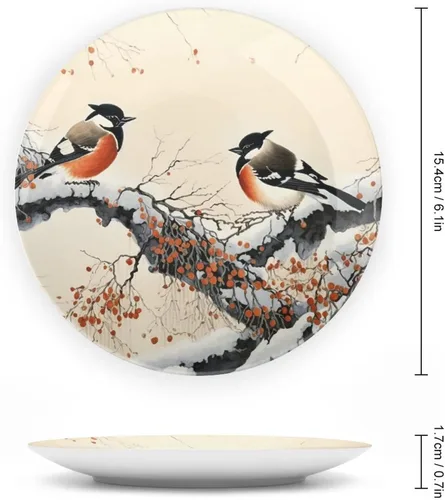 Vista 2 de Plato decorativo de pintura de pájaros chinos y flores, platos de cerámica para decoración del hogar, regalos de boda, platos de cena para sala