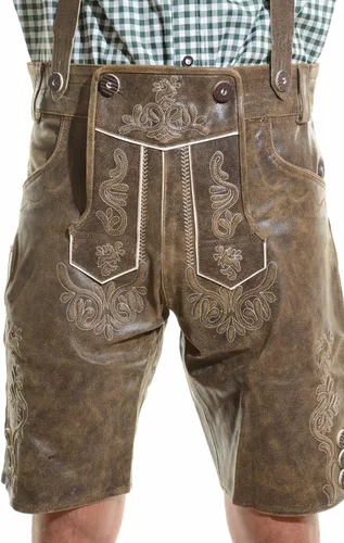 Vista 3 de lederhosen4u Bavarian Lederhosen Rustic CRACKER - Pantalones de cuero Oktoberfest