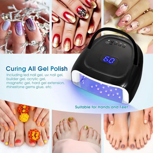 Vista 7 de Lámpara de uñas LED recargable de 60 W, lámpara de gel inalámbrica con mango portátil y 42 cuentas de lámpara, sensor automático UV LED secador