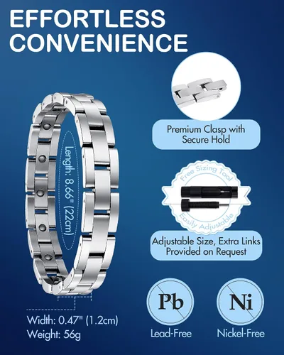 Vista 8 de Feraco Pulsera de cobre para hombre 3 veces más fuerza, 2 pulseras de terapia magnética de cobre con potentes imanes de 3800 Gauss, cierre plegable