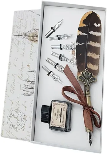 Vista 6 de Bolígrafo de plumas de búho vintage con plumas refinadas para bodas, firmas y escritura