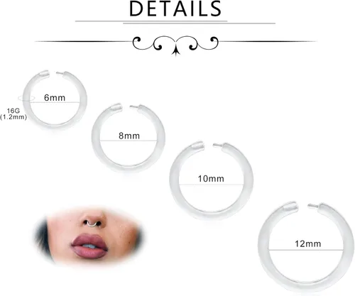 Vista 4 de D.Bella Retenedores de piercing transparentes de 16G para cartílago flexible para hélix, daith, rook, tragus, retenedor de aretes Bioflex, nariz