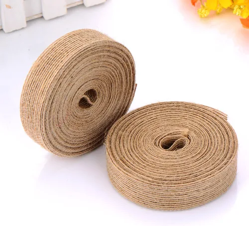 Vista 4 de Pangda 2 rollos de cinta de arpillera de 0.8 pulgadas x 11 yardas, de tela tejida de lino natural, para boda, manualidades, bordes hechos a mano