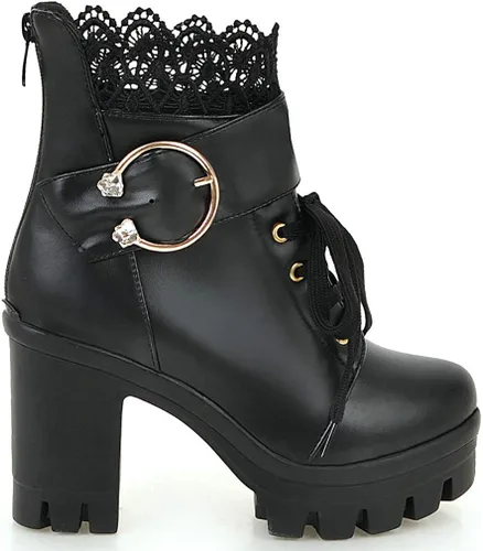 Vista 4 de Parisuit Botas de tobillo de plataforma gruesa para mujer con cordones y tacón alto