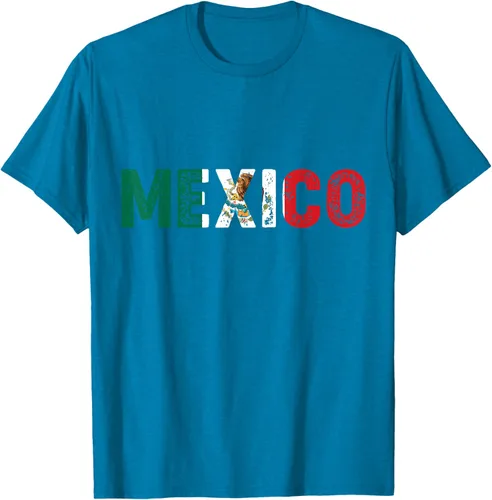 Vista 7 de Camiseta con texto en inglés «Mexico Vintage Letras» como bandera mexicana, Negro