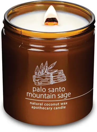 Vista 30 de Vela de mecha de madera agrietada Hemlock Park hecha a mano con cera de coco natural (grande de 16 oz, ámbar) Coconut Apricot Wax Crackling Wood