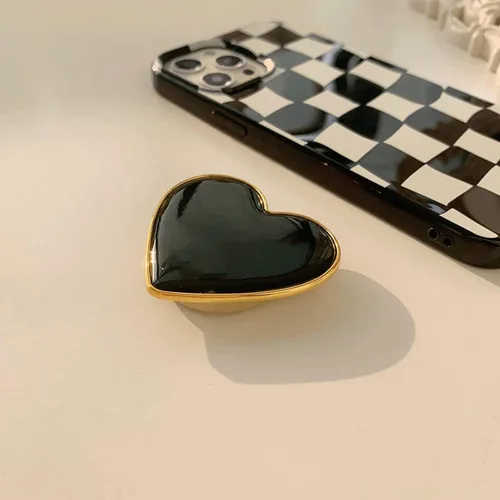Vista 7 de Funda de teléfono con soporte a cuadros negros con diseño de patrón antideslizante, marco de gel de sílice suave para iPhone 7/8