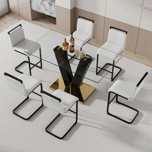 Vista 20 de Ebullient Juego de mesa de comedor de bar de 63 pulgadas para 2, juego de mesa de comedor de bar moderno con 2 taburetes de cuero sintético, mesa