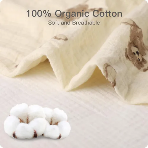 Vista 4 de Sábanas orgánicas para cuna de bebé de 33 x 17 pulgadas, 100% algodón de muselina para bebé, niña, niño, funda de colchón ajustable suave compatible