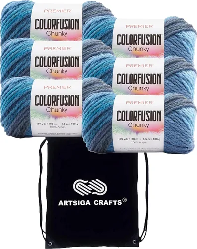 Vista 17 de Premier Yarns Colorfusion Chunky Autumn Sky 1174-02 (3 madejas) Same Dyelot Chunky Bulky #5 - Hilo de tejer suave 100% acrílico con 1 bolsa
