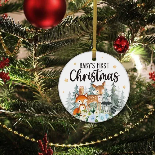 Vista 4 de REWIDPARTY Adorno colgante para la primera Navidad del bebé, animal del bosque, para familia, amigos, Navidad, hogar, oficina, árbol, adorno