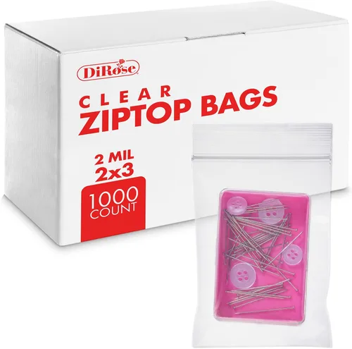 Vista 17 de DiRose Paquete de 1000 bolsas de plástico transparentes con cierre de 2 mil de 1 x 1 pulgada, cierre superior resellable para almacenamiento