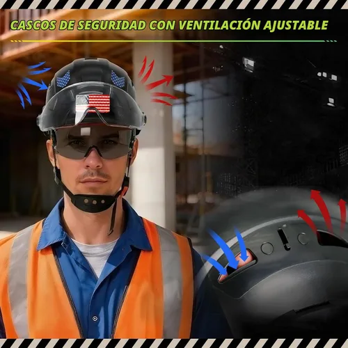Vista 4 de Construction Hard Hats with Clear and Tinted Visor - OSHA Approved ANSI Z89.1 Dual Eye Protection Black Hard Hat with Chin Straps for Men Sombrero