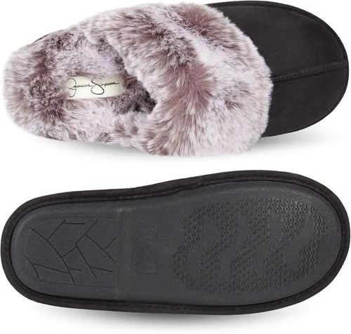 Vista 6 de Jessica Simpson - Pantuflas cómodas de piel sintética para mujer con suela antideslizante y espuma viscoelástica