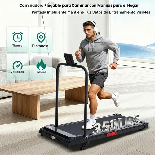 Vista 3 de Caminadora portátil con barra de mango e inclinación para el hogar
