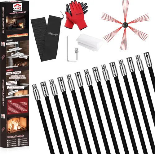 Vista 9 de Kit de limpieza de chimeneas de 16 pies, kit de limpieza de chimenea con 5 varillas de chimenea flexibles de nailon negro, sistema de limpieza