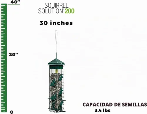 Vista 2 de Brome 2004 Squirrel Solution200 (5.5 x 5.5 x 30 pulgadas) Comedero para pájaros antiardillas con 6 puertos de alimentación, 2 qt/3.4 lb de capacidad