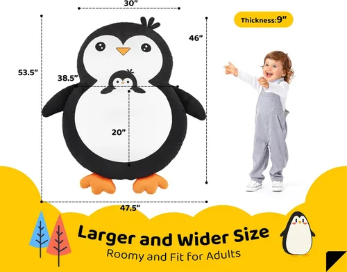 Vista 2 de Hobestluk Puf - Cojín de suelo para puf, puf para adultos, tumbona para sala de estar, dormitorio o sala de juegos (negro, mediano, pingüino)