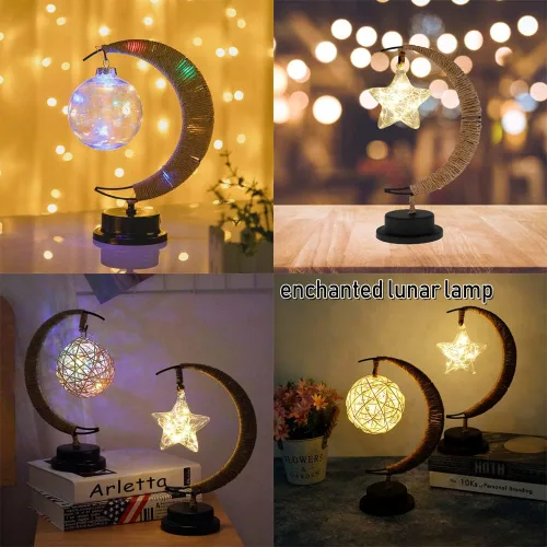 Vista 6 de Lámpara lunar encantada, lámpara LED colgante de luna, luz nocturna conmemorativa, adorno de Navidad para el hogar (manzana morada)