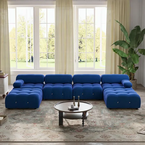 Vista 20 de WJShome Sofá modular modular de 103.95 pulgadas, sofá convertible de terciopelo de 3 plazas minimalista para sala de estar, sofá moderno y grande
