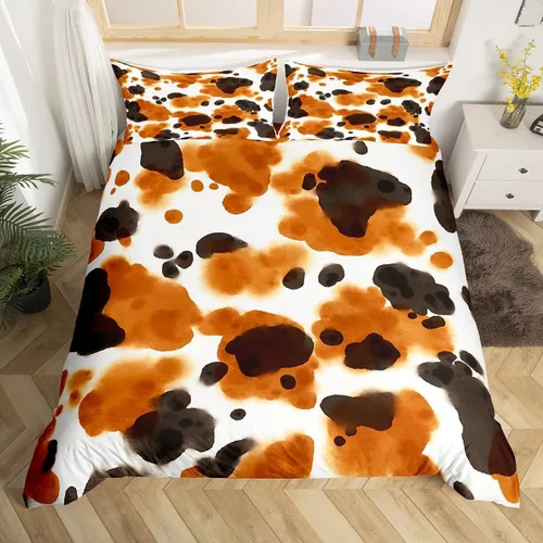 Vista 35 de Juego de ropa de cama de piel de vaca para niños y niñas, funda de edredón con estampado de estrellas de piel de vaca occidental, funda de edredón