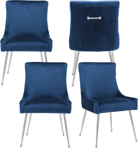 Vista 14 de adochr Juego de 2 sillas de comedor de terciopelo con patas de metal dorado 2-Azul oscuro